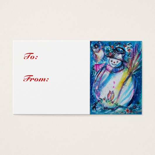 SNOWMAN MET OWL, gift label Visitekaartje (Voorkant)