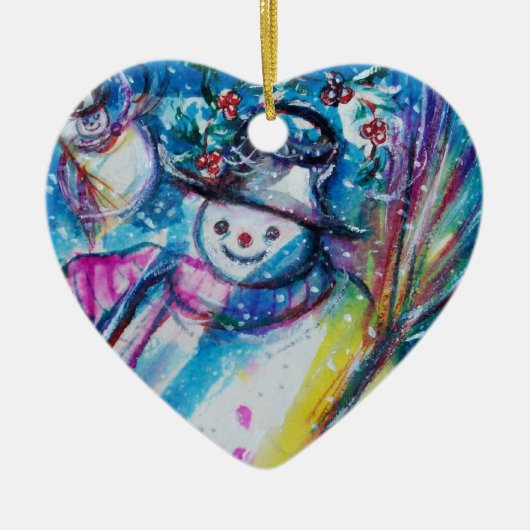 SNOWMAN MET OWL Heart Keramisch Ornament (Voorkant)