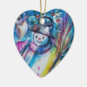 SNOWMAN MET OWL Heart Keramisch Ornament (Links)