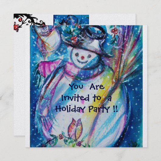 SNOWMAN MET OWL, HOLIDAAGSE PARTIJ IJsmetaal Kaart (Voorkant / Achterkant)