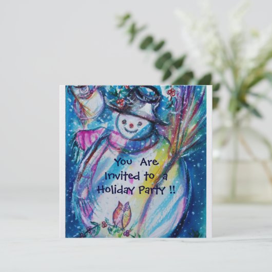 SNOWMAN MET OWL, HOLIDAAGSE PARTIJ IJsmetaal Kaart (Staand voorkant)