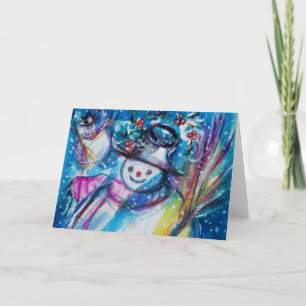 SNOWMAN MET OWL IN WINTER-kerstgroeten Feestdagen Kaart