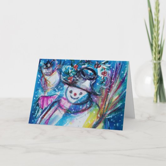 SNOWMAN MET OWL IN WINTER-kerstgroeten Feestdagen Kaart (Voorkant)