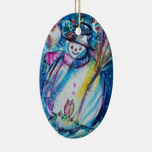 SNOWMAN MET OWL KERAMISCH ORNAMENT (Rechts)