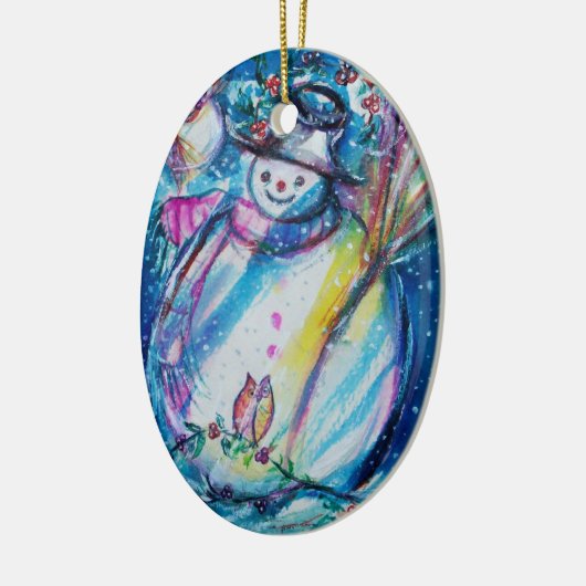 SNOWMAN MET OWL KERAMISCH ORNAMENT (Links)