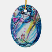 SNOWMAN MET OWL KERAMISCH ORNAMENT (Voorkant)