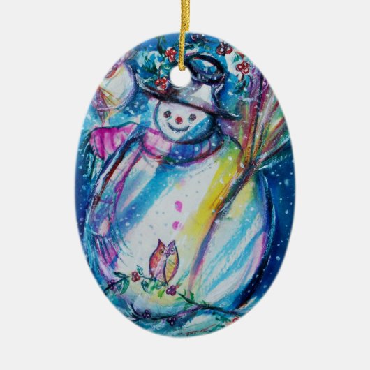 SNOWMAN MET OWL KERAMISCH ORNAMENT (Voorkant)