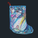 SNOWMAN MET OWL KLEINE KERSTSOK<br><div class="desc">Colorful , whimsical and grappig acrylverf door Bulgan Lumini (c).Snowy Winter night with snowman, kersttree, toys, cat, owl, puppets, sierental planten and holly berries in levendige geel, blauw, groen, rood, wit roze, kleuren.</div>