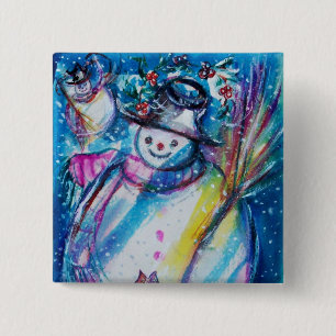 SNOWMAN MET OWL VIERKANTE BUTTON 5,1 CM
