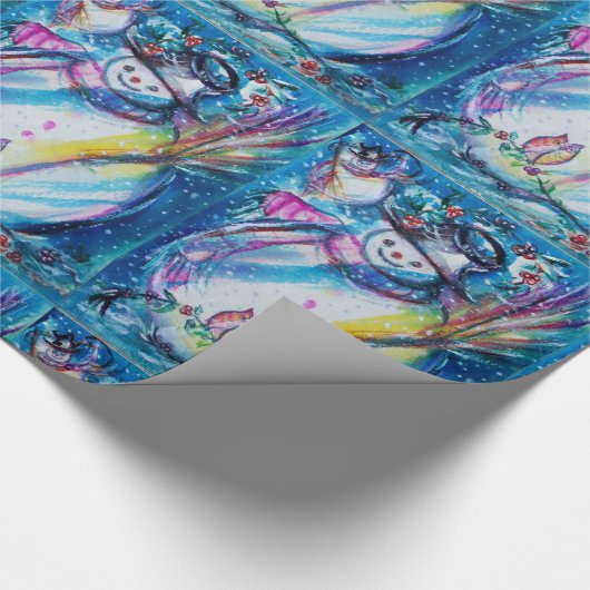 SNOWMAN MET OWL WINTER HOLIDAY GREETTES CADEAUPAPIER (Hoek)