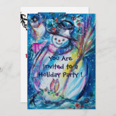 SNOWMAN MET OWL WINTER HOLIDAY PARTY KAART (Voorkant / Achterkant)