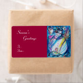 SNOWMAN MET OWL, wit blauw rood Etiket (Insitu)