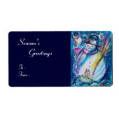 SNOWMAN MET OWL, wit blauw rood Etiket (Voorkant)