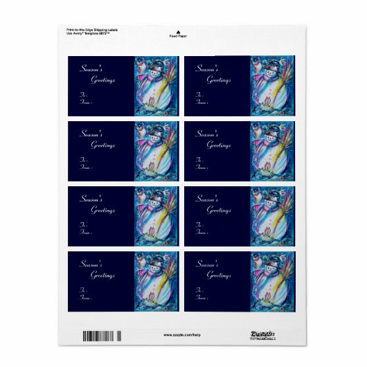 SNOWMAN MET OWL, wit blauw rood Etiket (Full Sheet)