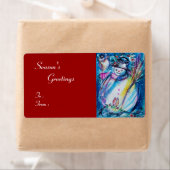 SNOWMAN MET OWL, wit blauw rood Etiket (Insitu)
