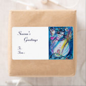 SNOWMAN MET OWL, wit blauw rood Etiket (Insitu)