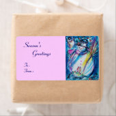 SNOWMAN MET OWL, wit blauw roze Etiket (Insitu)