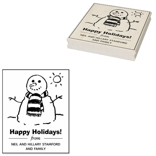 Snowman met Prettige feestdagen Boodschap! Rubber  Rubberstempel (Gestempeld)