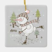 Snowman met prettige kerst keramisch ornament (Voorkant)