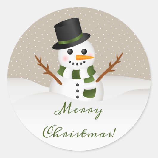 Snowman met prettige kersttekst glimlachen ronde sticker (Voorkant)