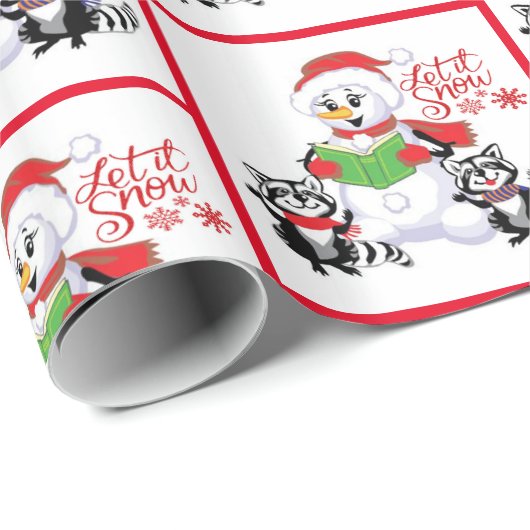 Snowman met Raccoons laat het kerstmis sneeuwen Cadeaupapier (Rol Hoek)