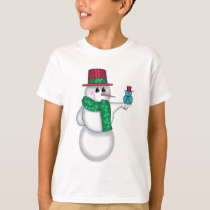 Snowman met Red Bird Folk Art T-shirt