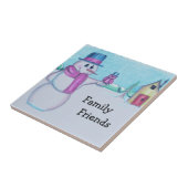 Snowman met Red Bird Folk Art Tekening Tegeltje (Zijkant)