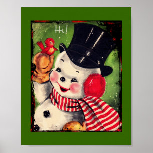 Snowman met Red Bird Poster