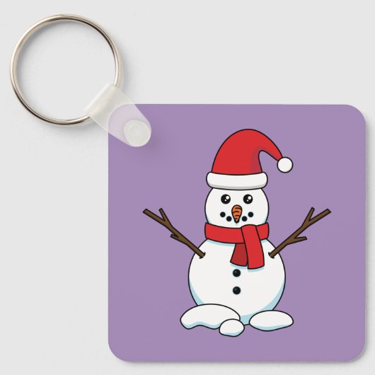 Snowman met Red Bonnet en Scarf Sleutelhanger (Voorkant)