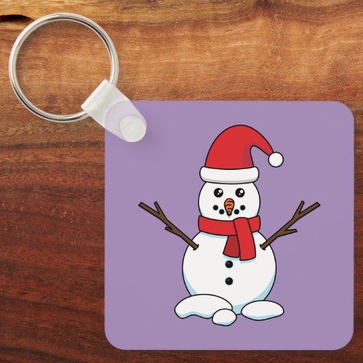Snowman met Red Bonnet en Scarf Sleutelhanger (Voorkant)