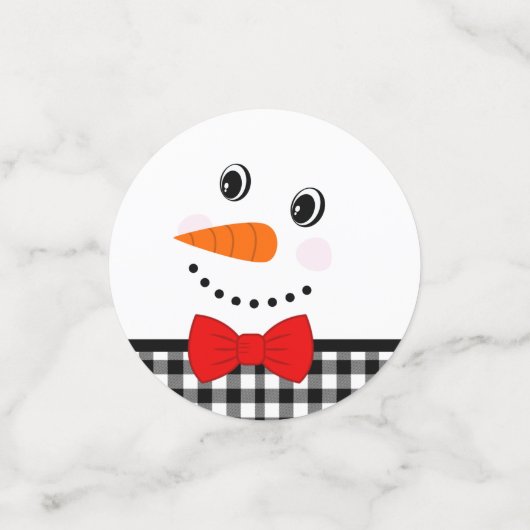 Snowman met Red Bowtie Black Buffalo Pset Trim, Confetti (Kleine voorkant)