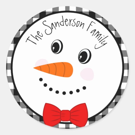 Snowman met Red Bowtie Black Buffalo Pset Trim Ronde Sticker (Voorkant)