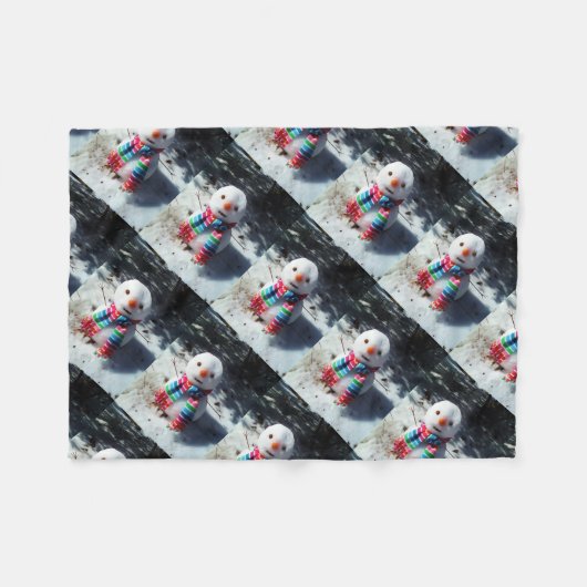 Snowman met regenboogschar fleece deken (Voorkant (Horizontaal))