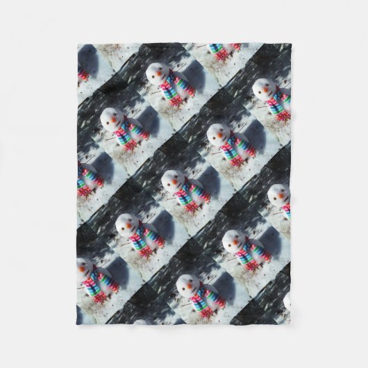 Snowman met regenboogschar fleece deken (Voorkant)