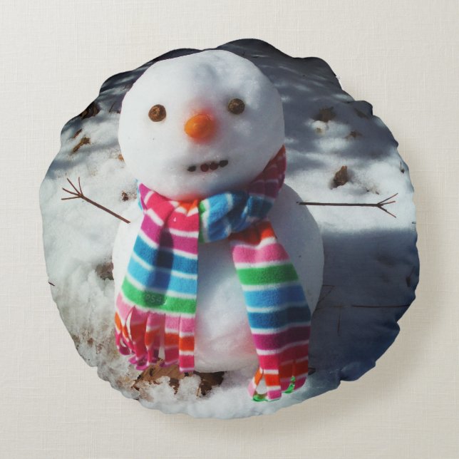 Snowman met regenboogschar rond kussen (Achterkant)