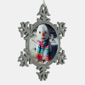 Snowman met regenboogschar tin sneeuwvlok ornament (Links)