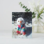 Snowman met regenboogstrips briefkaart (Staand voorkant)