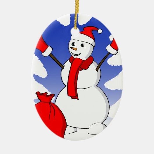 Snowman met rode handschoenen en sneeuwvlokken keramisch ornament (Voorkant)