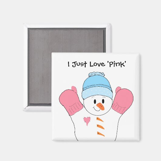 Snowman met roze Mittens Magneet (Voorkant / Achterkant)