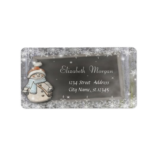 Snowman met Santa Hat Snowflakes Holiday Etiket (Voorkant)