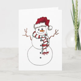 Snowman met Santa Hat wenskaart Feestdagen Kaart
