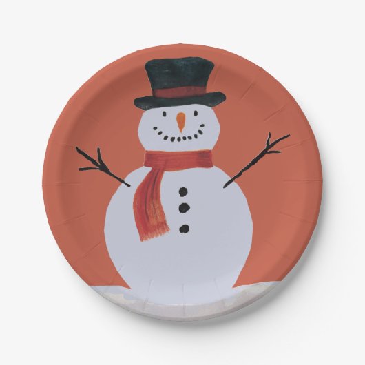 Snowman met Scarf Papieren Bordje (Voorkant)