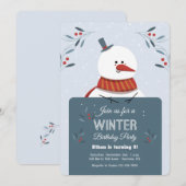 Snowman met Sign Invitation Kaart (Voorkant / Achterkant)