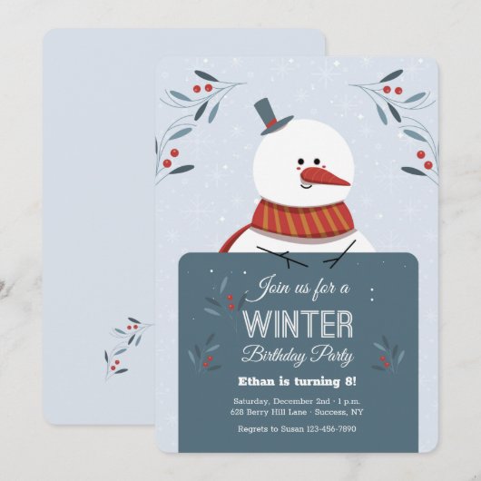 Snowman met Sign Invitation Kaart (Voorkant / Achterkant)