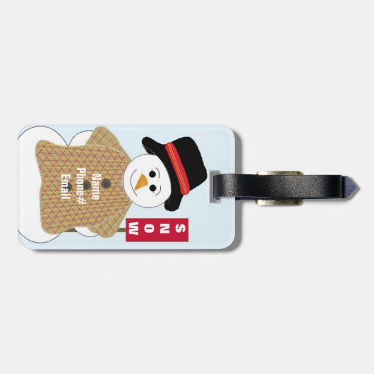 Snowman met sneeuwbordje bagagelabel (Achterkant horizontaal)