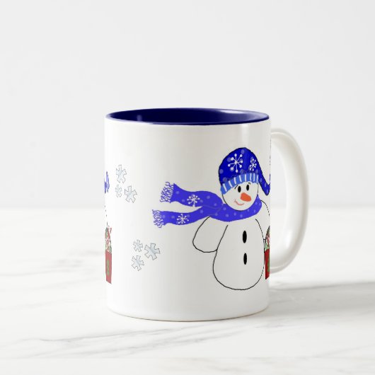 Snowman met Snoep Tweekleurige Koffiemok (Voorkant rechts)