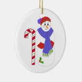 Snowman met snoepriet keramisch ornament (Rechts)