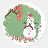 Snowman met snoeprietboom ronde sticker (Voorkant)