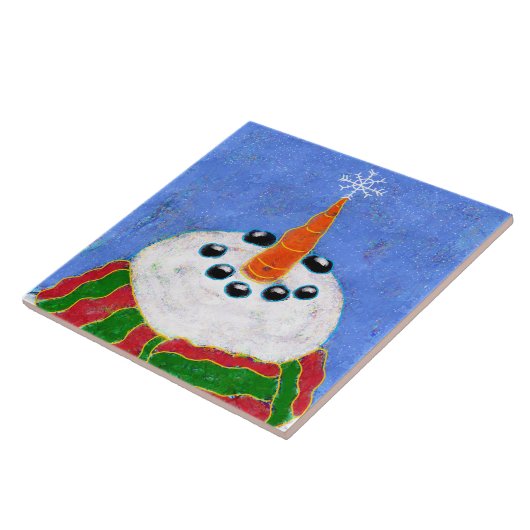 Snowman met Snowflake Abstracte Kunst Tegeltje (Zijkant)