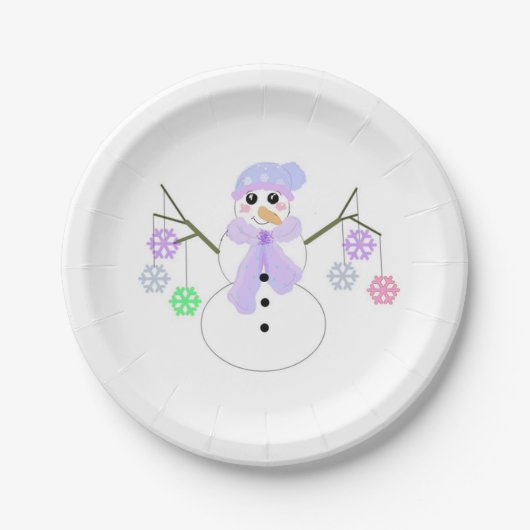Snowman met Snowflakes Papieren Bordje (Voorkant)